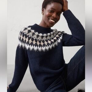 Banana Republic Factory Brushed Pullover Navy Fair Isle Sweater